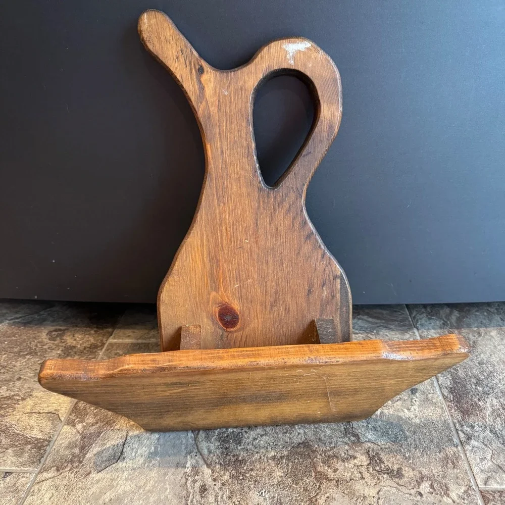 Vintage Cottagecore Farm Rustic Primitive Wood Flower Pitcher Vase Wall Shelf
